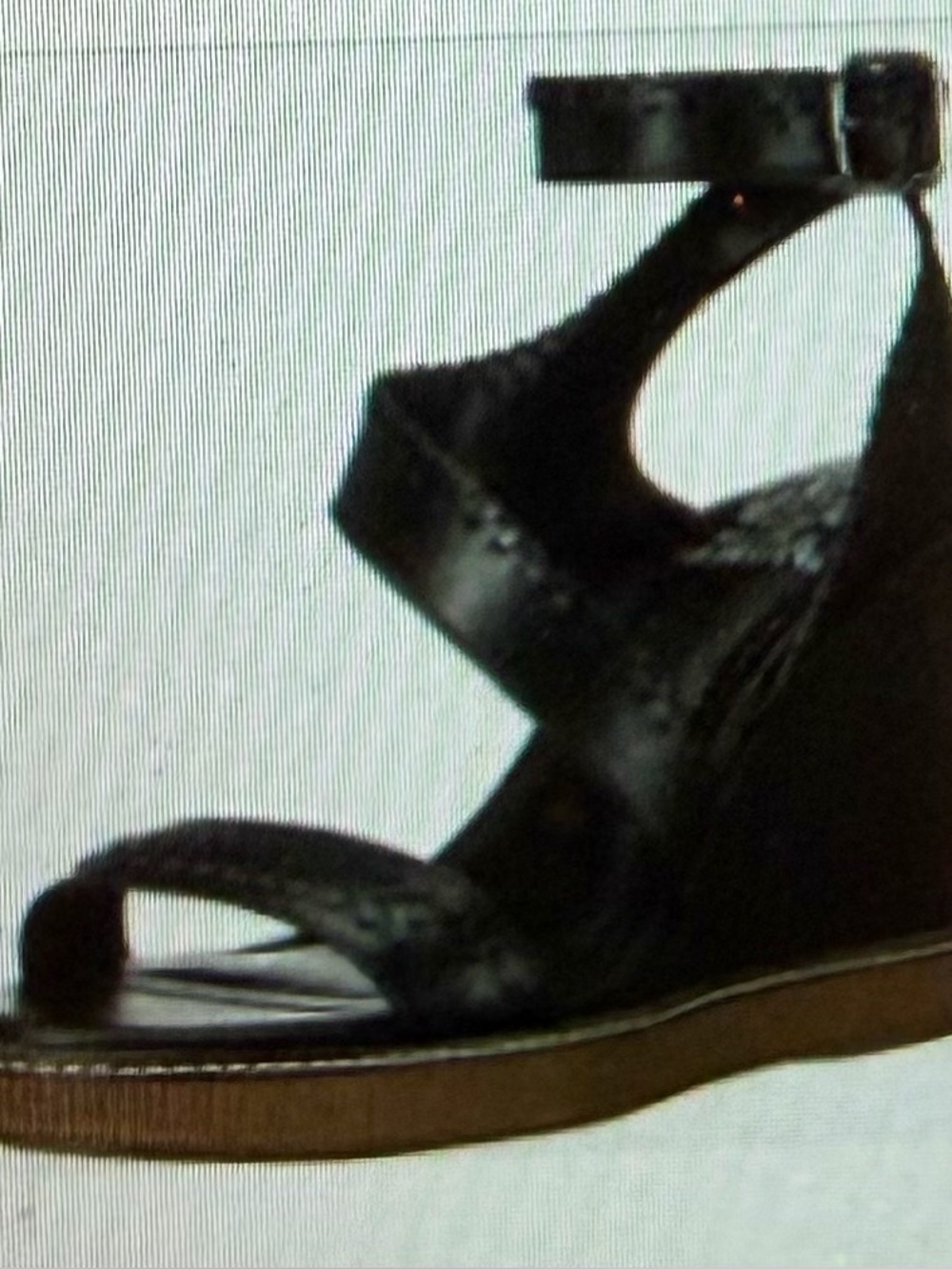 Women’s Black Wedge Sandals with Ankle Strap 7.5